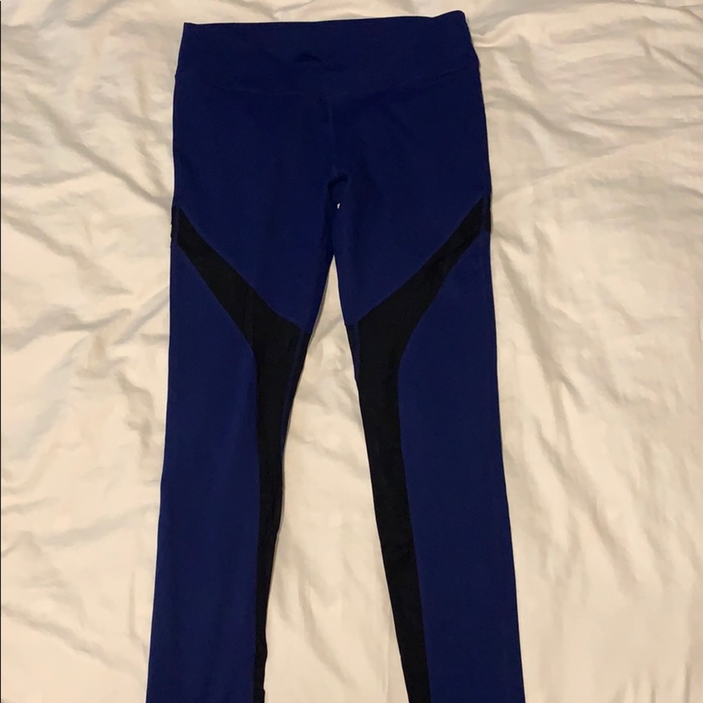 Blue and black mesh yoga pants